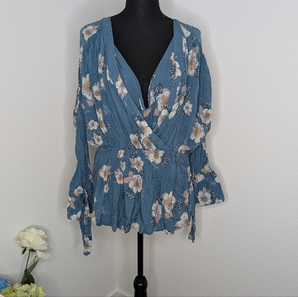 💘 Free People Tuscan dreams floral tunic dress with tie sleeves - Picture 2 of 6